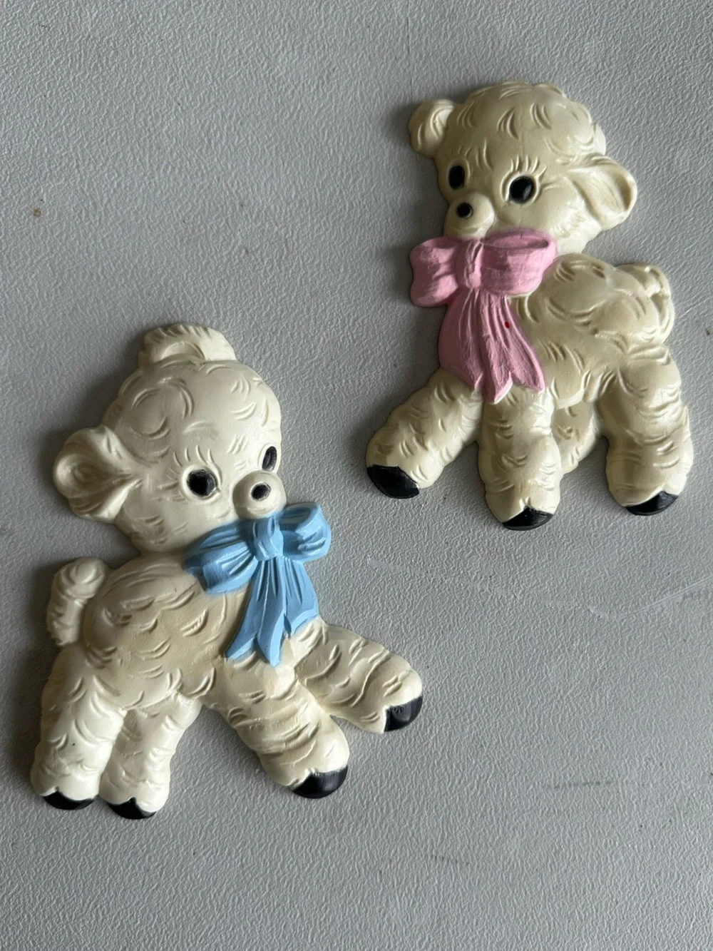 Vintage Homco Nursery Wall Decor MCM Baby Sheep Lambs bows 7607-1 7607-2 kitsch